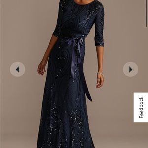 Brand new evening gown sequin damask pattern sheath dress with sash